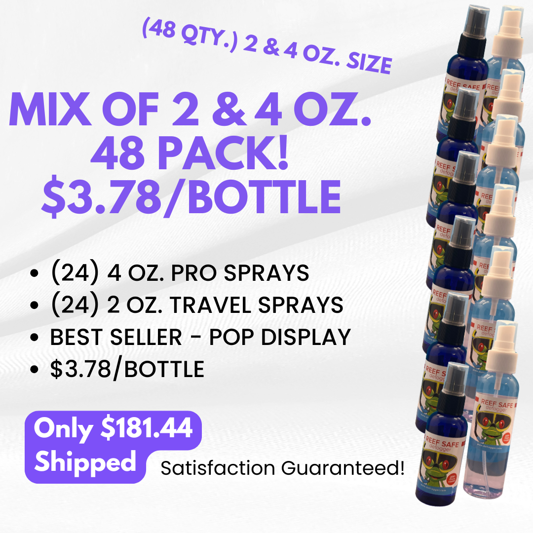 48 Pack (24) 2 oz.  Travel Bottles (24) Pro Size Instructor Bottles Ocean View Spray Reef Safe Defogger Free Shipping code ship